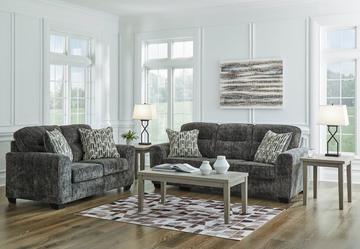 219- Gunmetal Sofa & Loveseat Set – Extra Long Modern Suite / Accent Pillows (PRE-ORDER)
