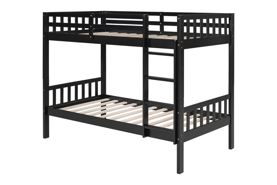 Twin/Twin Solid Wood Bunk Bed in Black/Gray/White