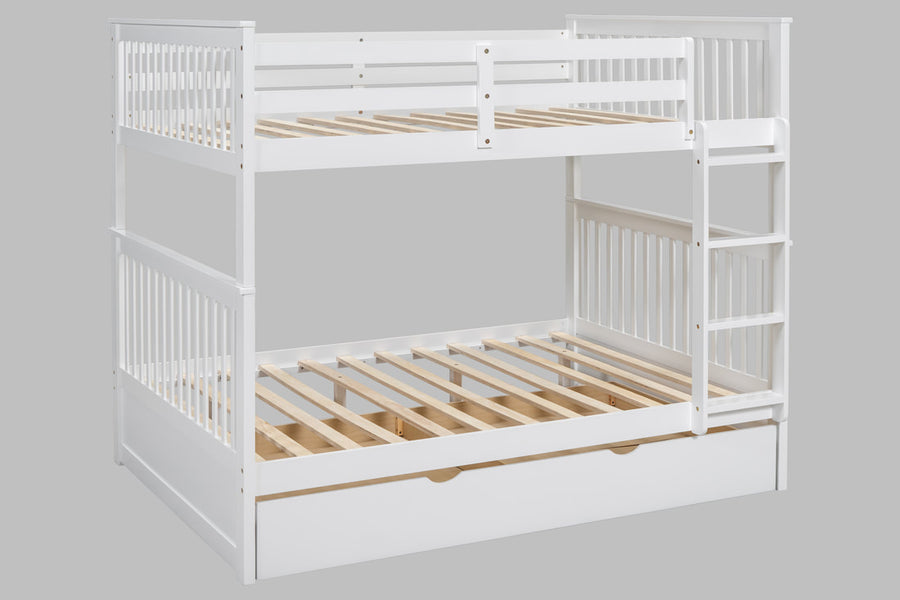 314 White/Black/Gray Full Bunk Bed w/ Trundle – Solid Wood & Full Slats (PRE-ORDER)