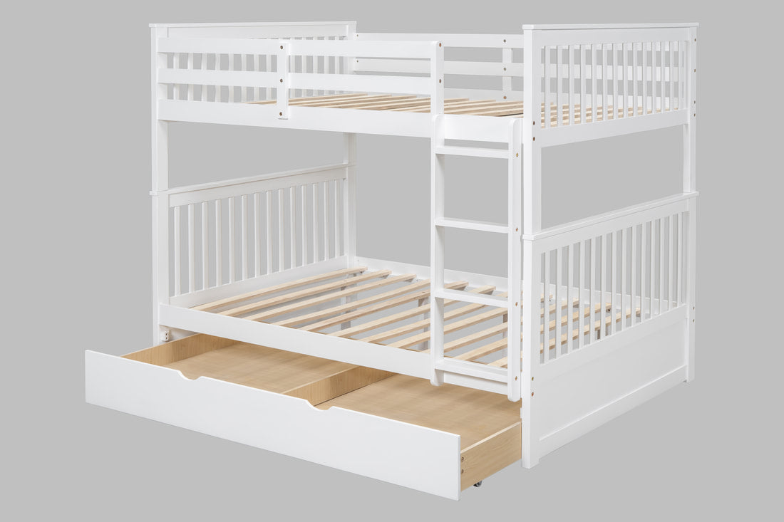 314 White/Black/Gray Full Bunk Bed w/ Trundle – Solid Wood & Full Slats (PRE-ORDER)