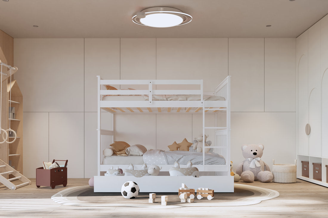 314 White/Black/Gray Full Bunk Bed w/ Trundle – Solid Wood & Full Slats (PRE-ORDER)