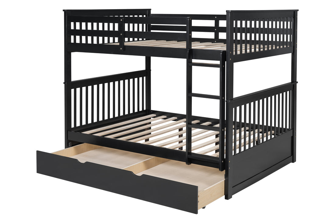 314 White/Black/Gray Full Bunk Bed w/ Trundle – Solid Wood & Full Slats (PRE-ORDER)