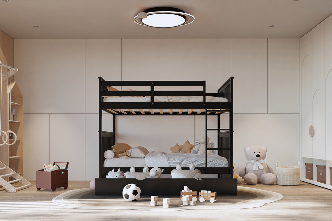 314 White/Black/Gray Full Bunk Bed w/ Trundle – Solid Wood & Full Slats (PRE-ORDER)