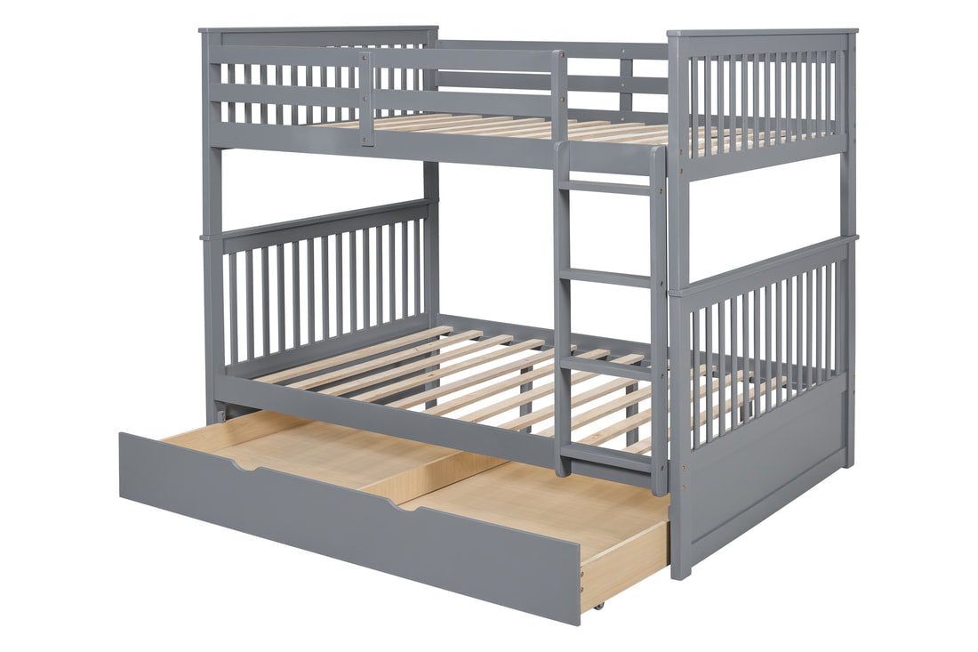 314 White/Black/Gray Full Bunk Bed w/ Trundle – Solid Wood & Full Slats (PRE-ORDER)