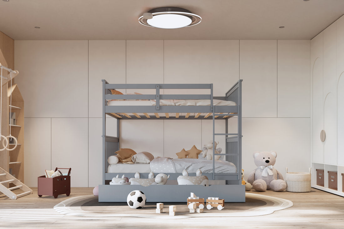 314 White/Black/Gray Full Bunk Bed w/ Trundle – Solid Wood & Full Slats (PRE-ORDER)