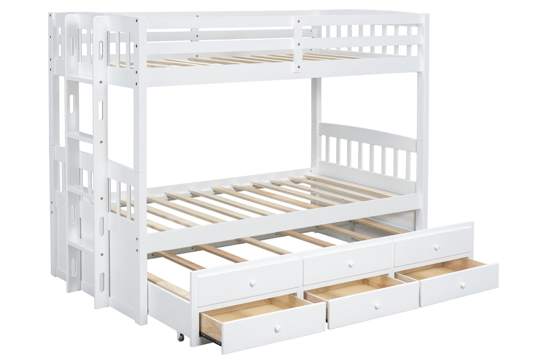 313 Espresso/White/Black Twin Bunk Bed w/ Trundle & 3 Drawers – Solid Wood & Full Slats (PRE-ORDER)
