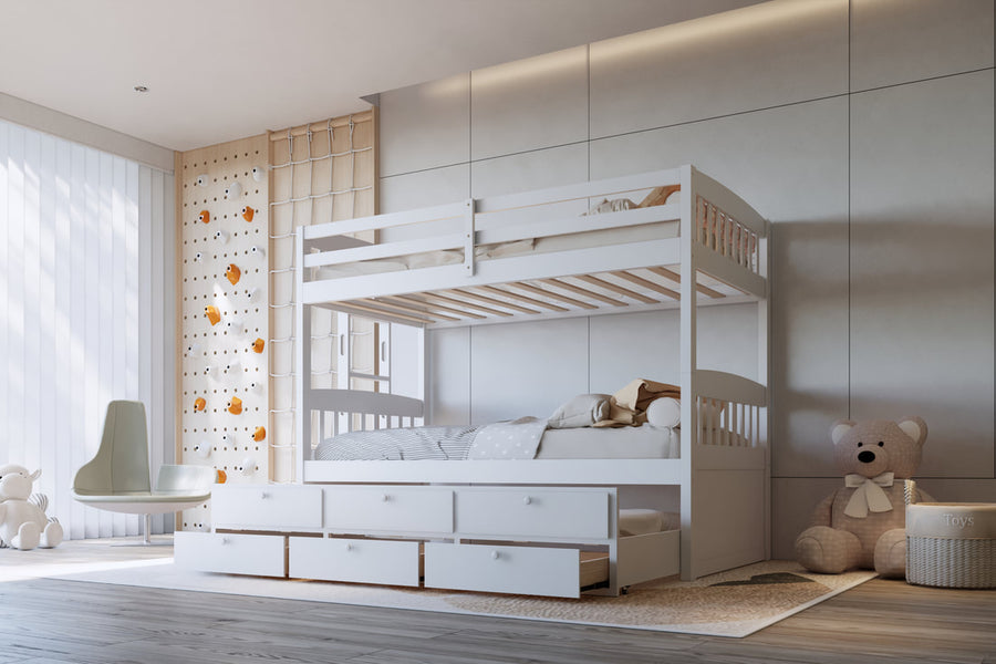 313 Espresso/White/Black Twin Bunk Bed w/ Trundle & 3 Drawers – Solid Wood & Full Slats (PRE-ORDER)