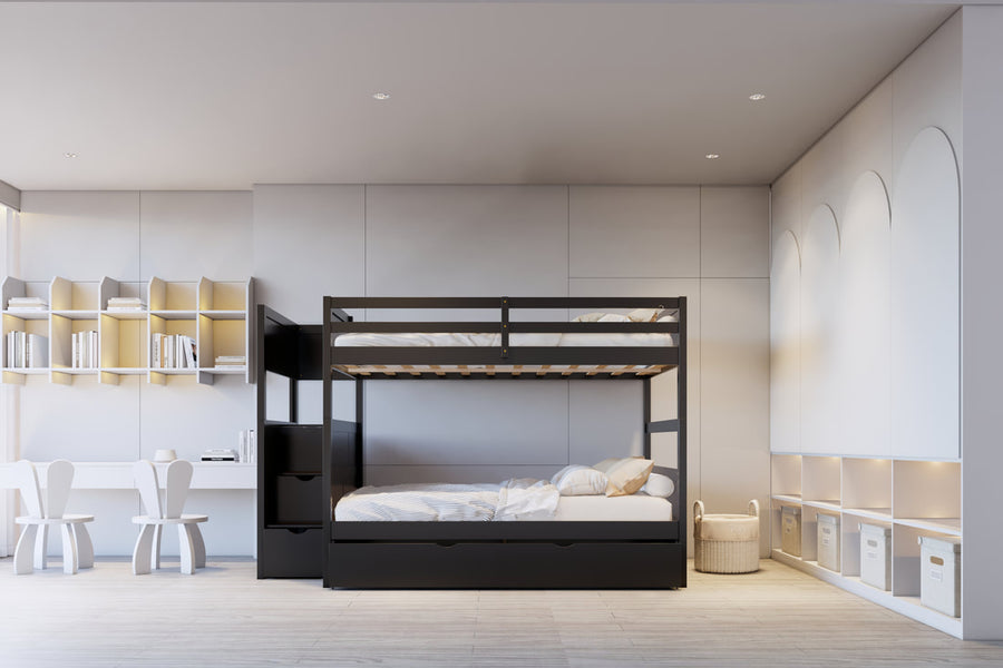 315 Staircase Storage Bunk Bed w/ Trundle – Full over Full & Solid Wood (PRE-ORDER)