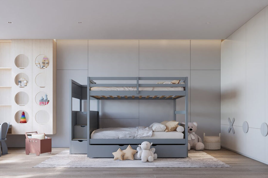 315 Staircase Storage Bunk Bed w/ Trundle – Full over Full & Solid Wood (PRE-ORDER)