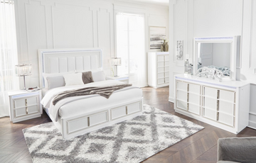 HH11-115 (5 Piece) White Lacquer Bedroom Set with LED Lighting & Rhinestone Details – Modern Glam Style