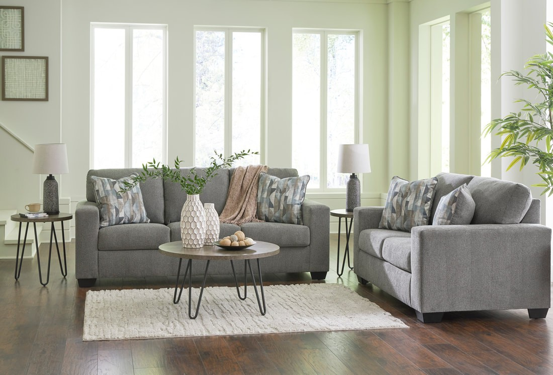220 Parchment/Graphite Modern Sofa Set – Accent Pillows & Faux Wood Legs (PRE-ORDER)