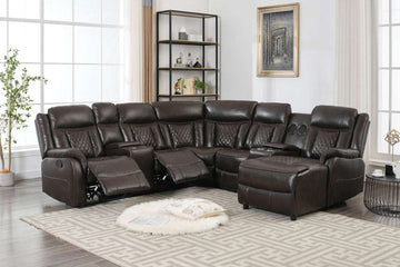 Champion Brown (2 Recliners + Push Back Chaise-Bluetooth Speaker-Smart Phone Charging Pad- USB/USB-C Charging Ports) Reclining Sectional