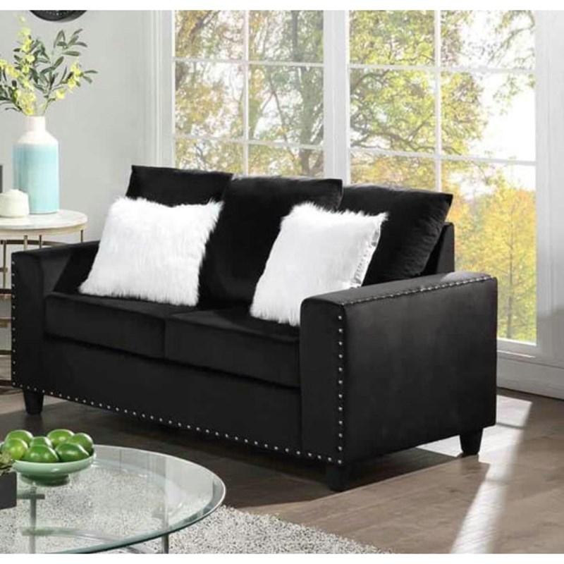 Cinderella 2PC(sofa and loveseat) Velvet Living Room Set, Black