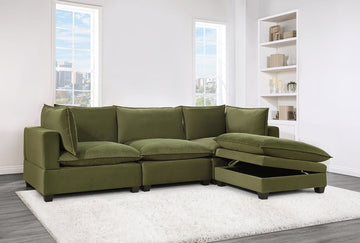 Cloud2 Olive Velvet Modular Sectional w/Storage Ottoman, Back Reversible, Removable seat cushions