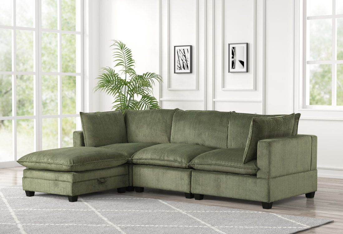 Cloud11 Modular Sectional Olive  w/Storage Ottoman, Back Reversible, Removable seat cushions ** NEW ARRIVAL **