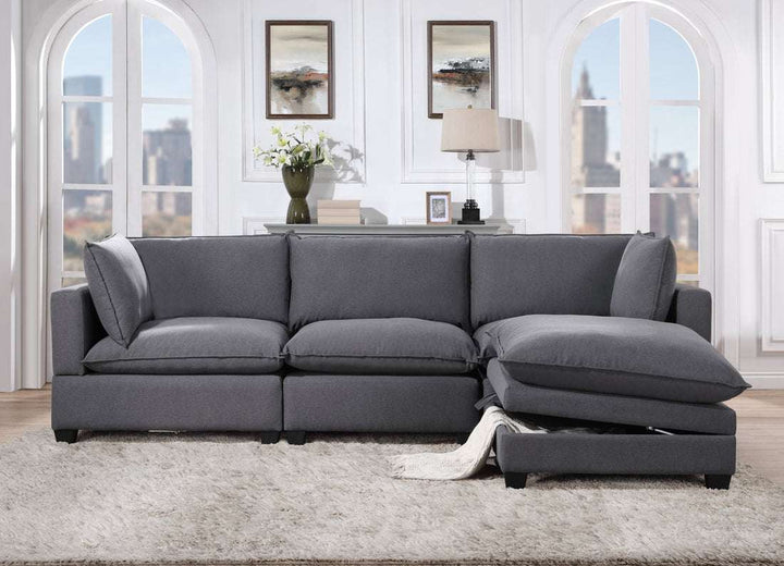Cloud2 Charcoal/Gray Modular Sectional w/Storage Ottoman,Back Reversible, Removable seat cushions