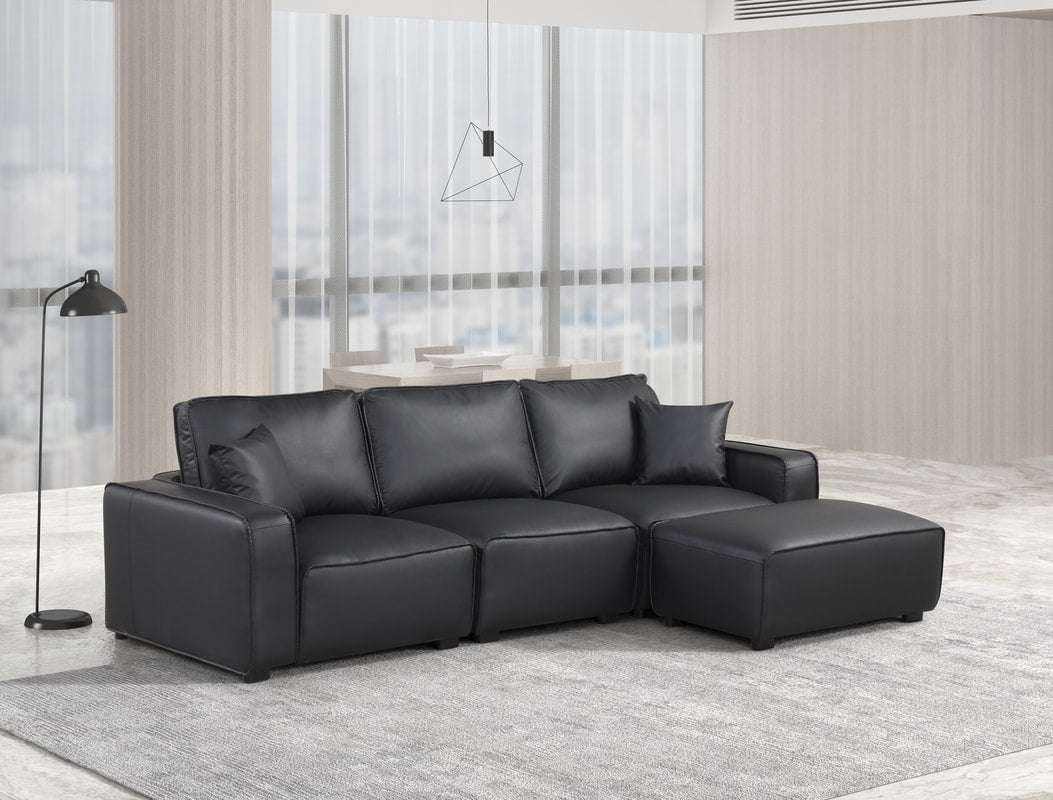 Columbia Black Leather Modular Sectional
