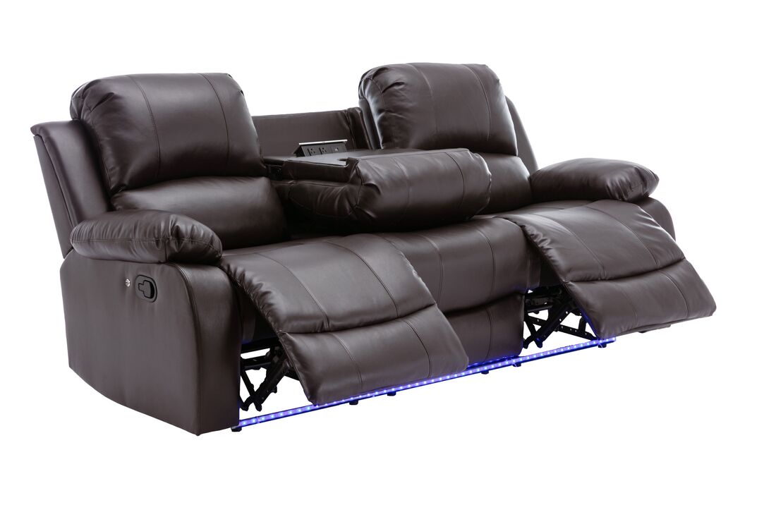 DAYTONA BROWN RECLINING SET - 3 PC. - SOFA, LOVESEAT & RECLINER w/Built-in cup holders, storage compartments & led lights / PRE-ORDER
