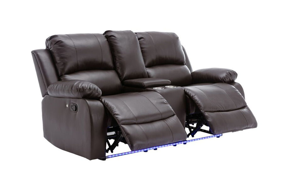 DAYTONA BROWN RECLINING SET - 3 PC. - SOFA, LOVESEAT & RECLINER w/Built-in cup holders, storage compartments & led lights / PRE-ORDER