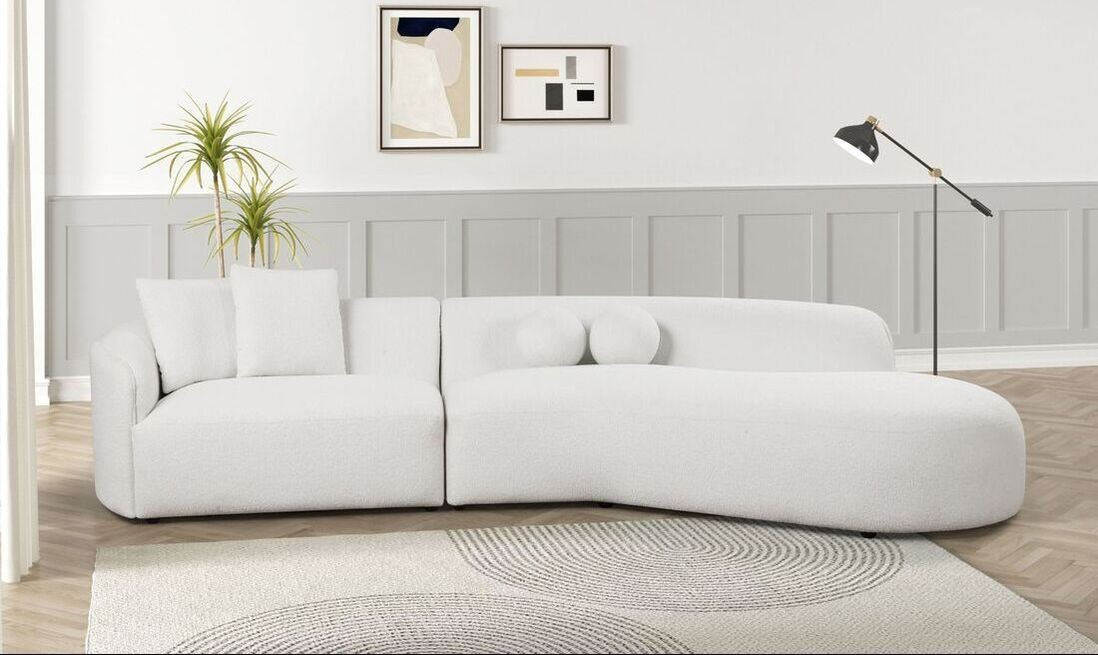 Modern Beige Sectional – Compact Comfort with Unique Round & Square Pillows