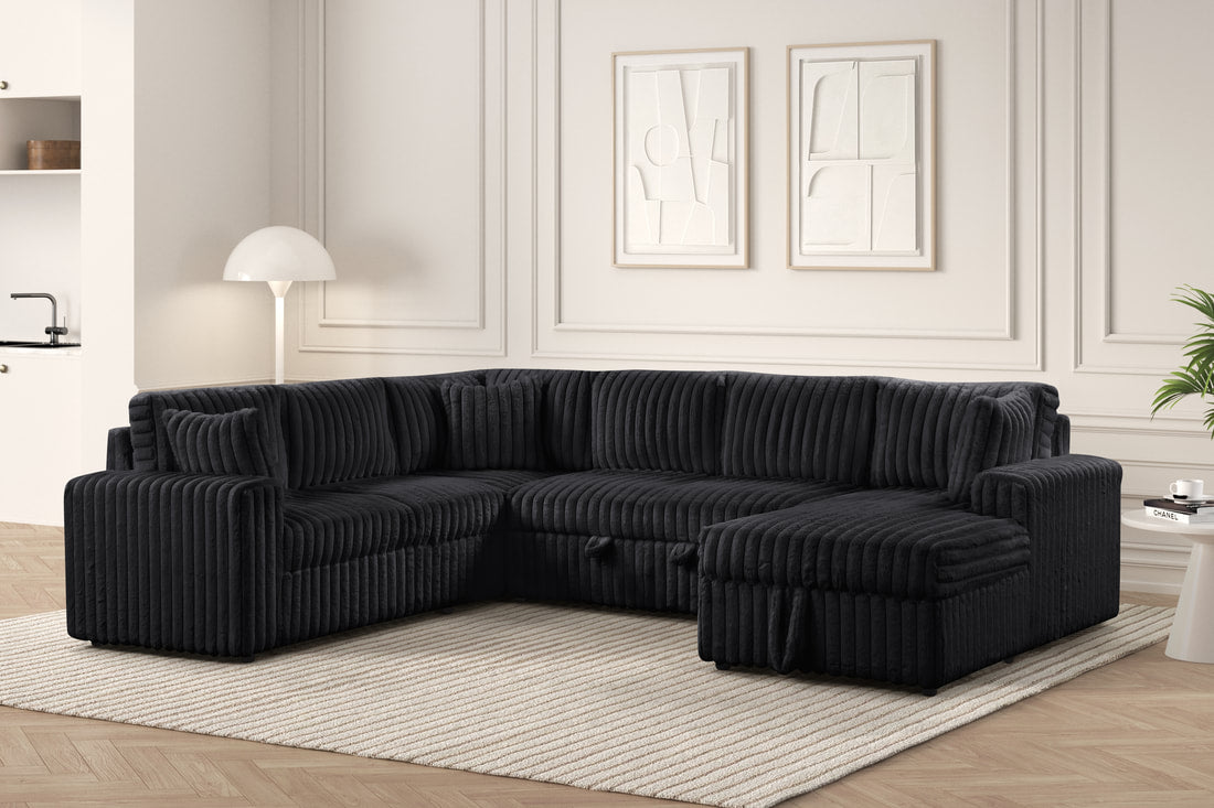 Forever Black/mocha Sectional With Pull-Out Bed Sectional w/Storage Chaise ** NEW ARRIVALS **
