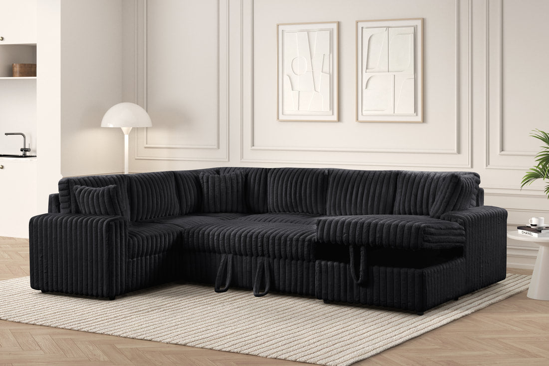 Forever Black/mocha Sectional With Pull-Out Bed Sectional w/Storage Chaise ** NEW ARRIVALS **