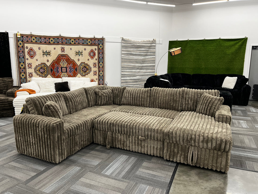 Forever Black/mocha Sectional With Pull-Out Bed Sectional w/Storage Chaise ** NEW ARRIVALS **
