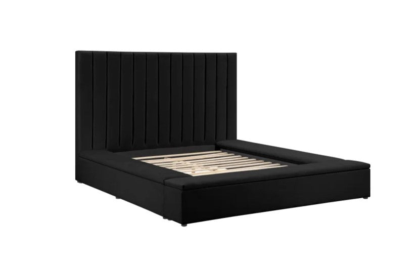 Modern upholstered, France Storage Velvet Platform Bed, Queen and King size, Beige