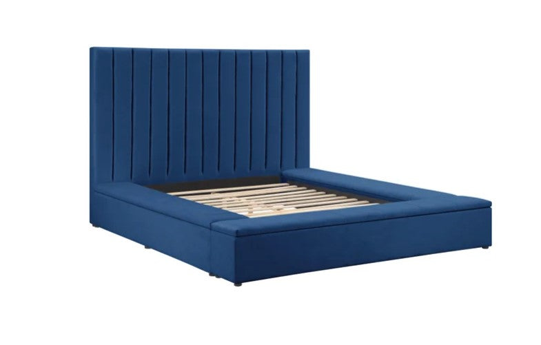 Modern upholstered, France Storage Velvet Platform Bed, Queen and King size, Gray