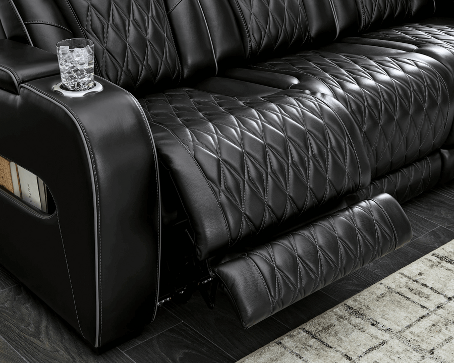 Black Power Reclining Sectional, LED lights, USB Chargers Sofa