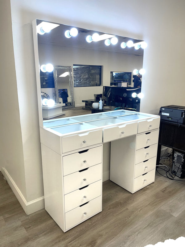 GLAM3- White Frameless Vanity Set White