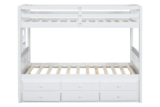 313 Espresso/White/Black Twin Bunk Bed w/ Trundle & 3 Drawers – Solid Wood & Full Slats (PRE-ORDER)