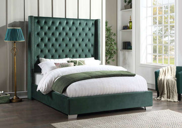 GREEN VELVET QUEEN UPHOLSTERED BED FRAME (Mattress Sold Separately)