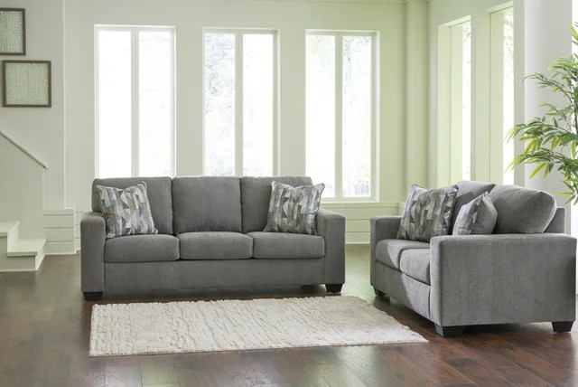 220 Parchment/Graphite Modern Sofa Set – Accent Pillows & Faux Wood Legs (PRE-ORDER)