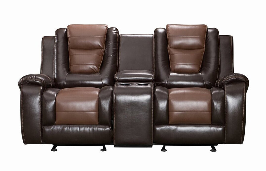 Jordan 2-Tone Brown Leather Gel 3-Piece Reclining Set, Sofa with Drop Down, Recliner Loveseat with Console & Gliders, Recliner Swivel Chair