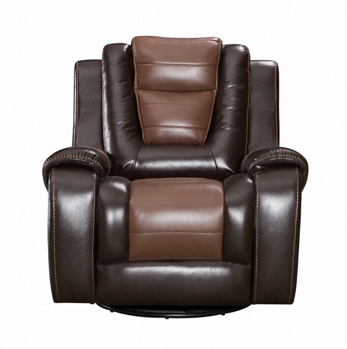 Jordan 2-Tone Brown Leather Gel 3-Piece Reclining Set, Sofa with Drop Down, Recliner Loveseat with Console & Gliders, Recliner Swivel Chair