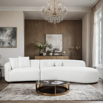 Modern Beige Sectional – Compact Comfort with Unique Round & Square Pillows