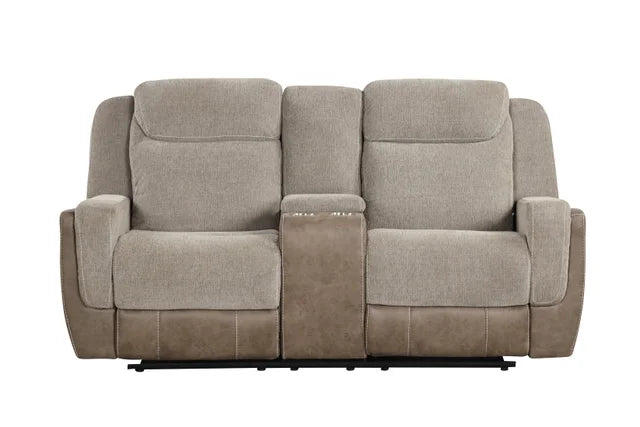 LISA - Gray, Brown 3-Piece Recliner living room set, Loveseat includes storage with cupholders & Sofa with Drop Down Cupholders, Sofa with Drop Down Table with Cupholders & Power Box (USB/Power Outlets) / PRE-ORDER