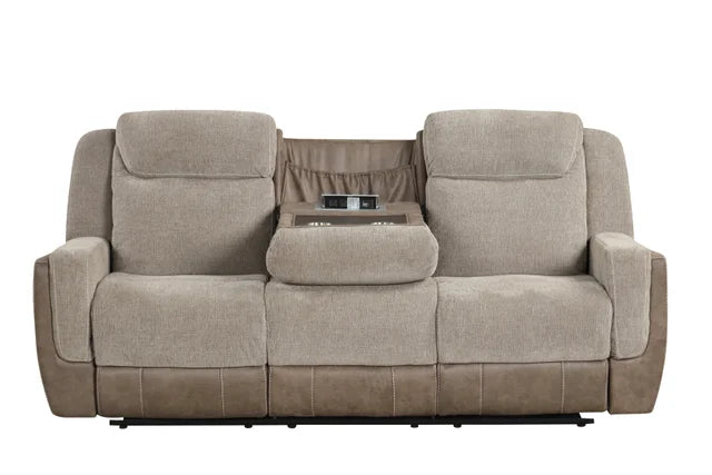 LISA - Gray, Brown 3-Piece Recliner living room set, Loveseat includes storage with cupholders & Sofa with Drop Down Cupholders, Sofa with Drop Down Table with Cupholders & Power Box (USB/Power Outlets) / PRE-ORDER