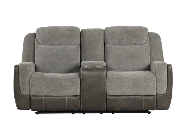 LISA - Gray, Brown 3-Piece Recliner living room set, Loveseat includes storage with cupholders & Sofa with Drop Down Cupholders, Sofa with Drop Down Table with Cupholders & Power Box (USB/Power Outlets) / PRE-ORDER