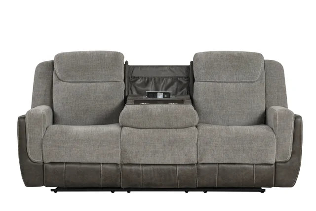 LISA - Gray, Brown 3-Piece Recliner living room set, Loveseat includes storage with cupholders & Sofa with Drop Down Cupholders, Sofa with Drop Down Table with Cupholders & Power Box (USB/Power Outlets) / PRE-ORDER