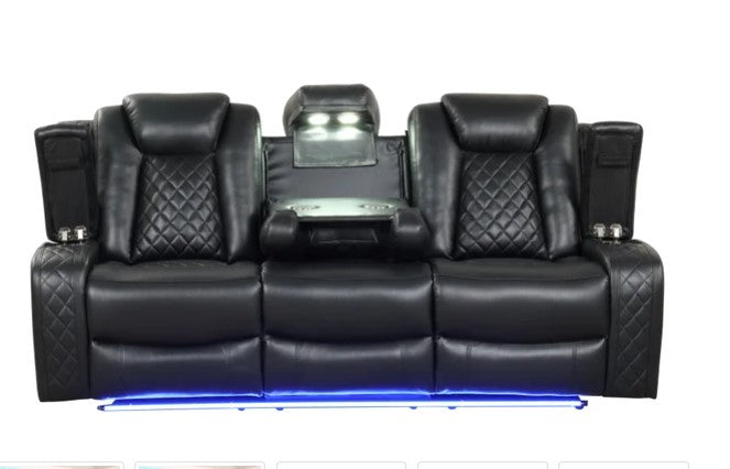 3PC Black Manual Reclining Set, Bluetooth Speakers on Loveseat, Sofa Drop Down w/ 2 Charging Pads, **SALE**