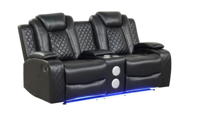 3PC Black Manual Reclining Set, Bluetooth Speakers on Loveseat, Sofa Drop Down w/ 2 Charging Pads, **SALE**