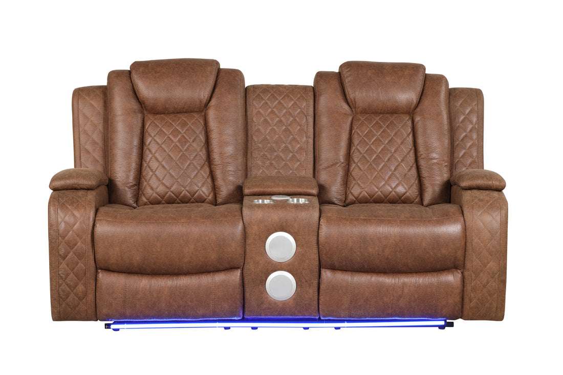 3PC Saddle Reclining Living Room Set- BLUETOOTH SPEAKERS/LED, Manual Reclining, Sofa Drop Down w/ 2 Charging Pads, Reading Lights