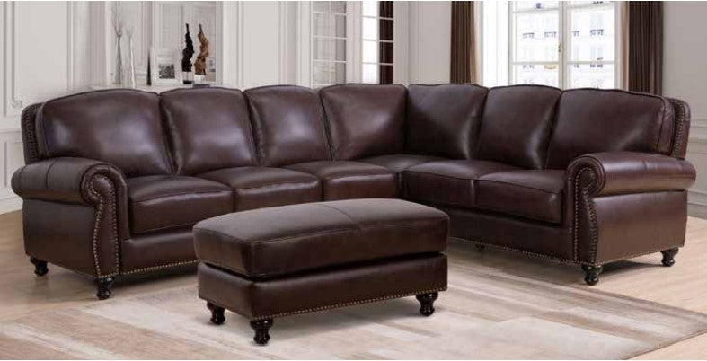 Mortara Top Grain Brown Leather Sectional