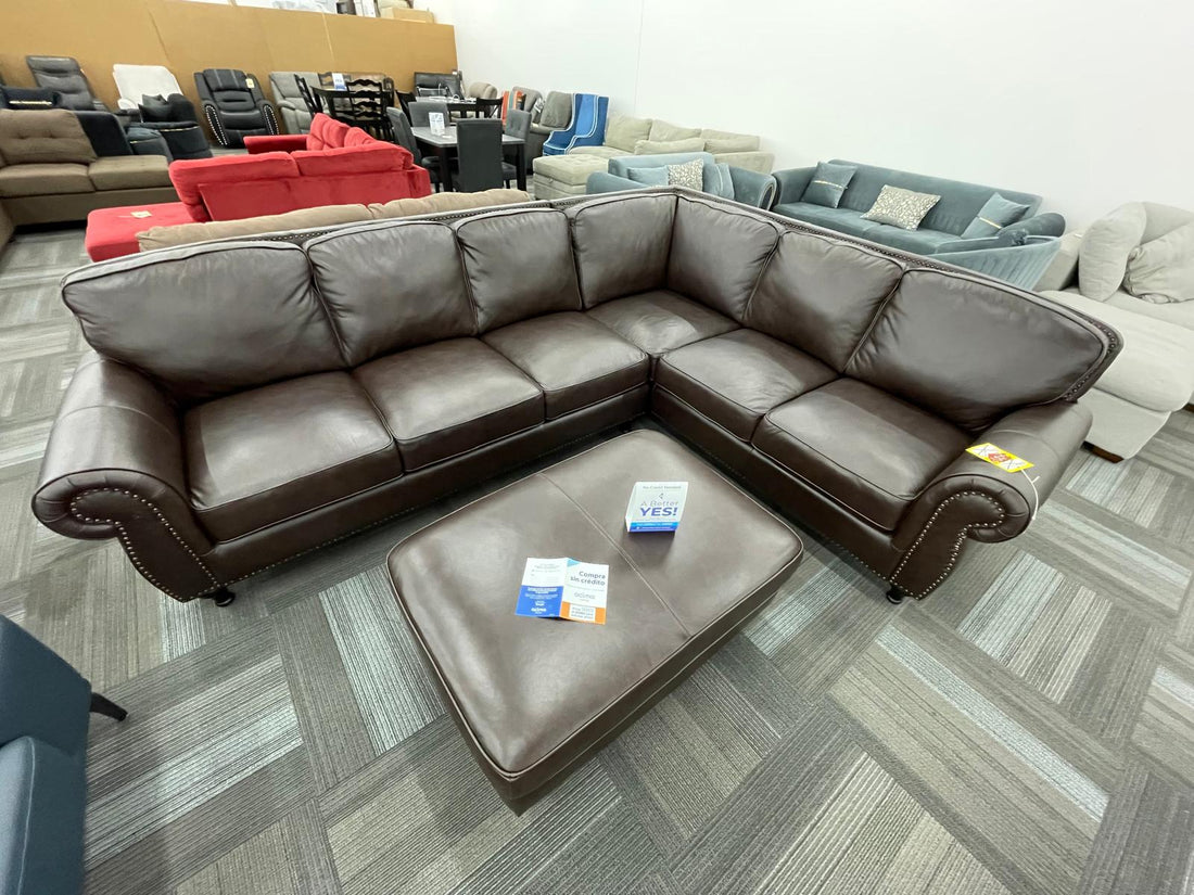 Mortara Top Grain Brown Leather Sectional