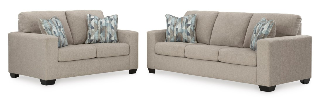 220 Parchment/Graphite Modern Sofa Set – Accent Pillows & Faux Wood Legs (PRE-ORDER)