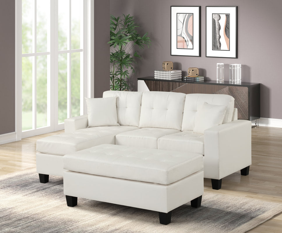 Naomi Small Sectional Sofa Chaise with Ottoman Set PU Black