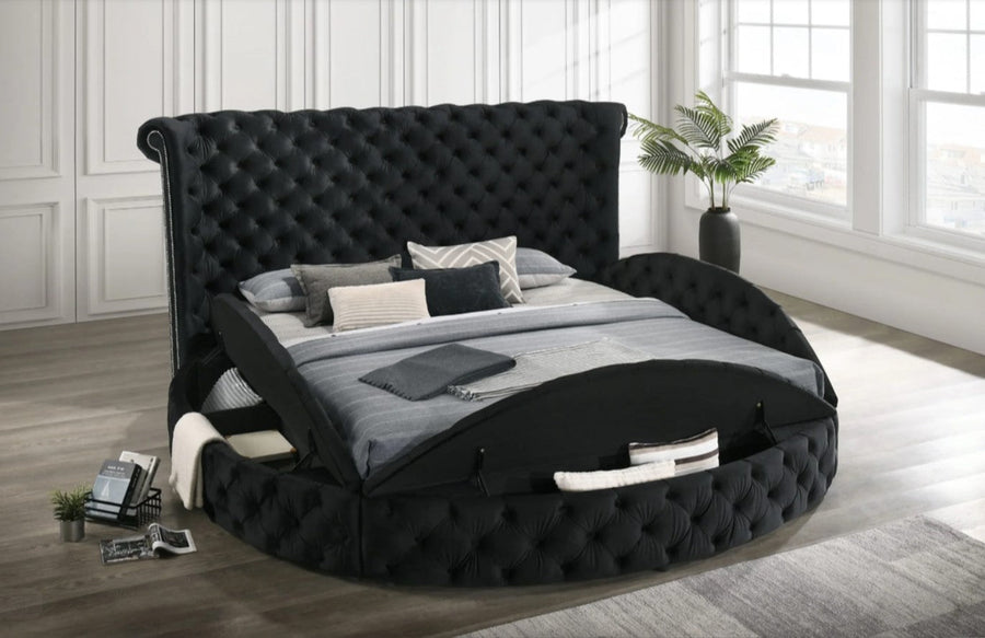 Penthouse Round-Shaped Storage Platform Bed, Queen / King, Grey