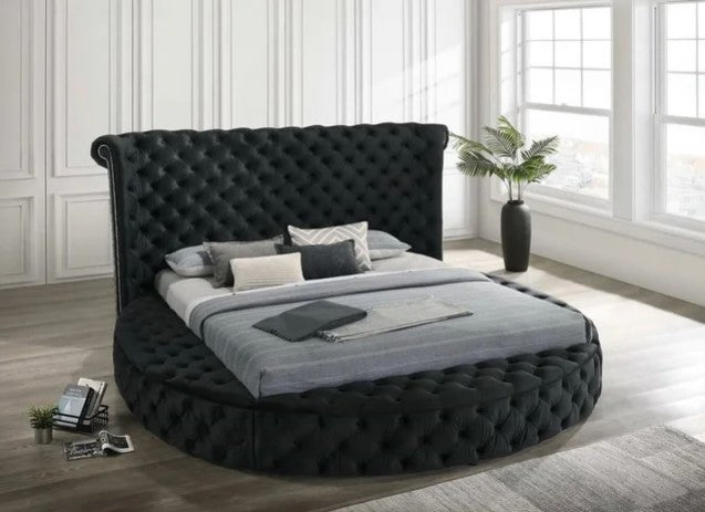 Penthouse Round-Shaped Storage Platform Bed, Queen / King, Grey